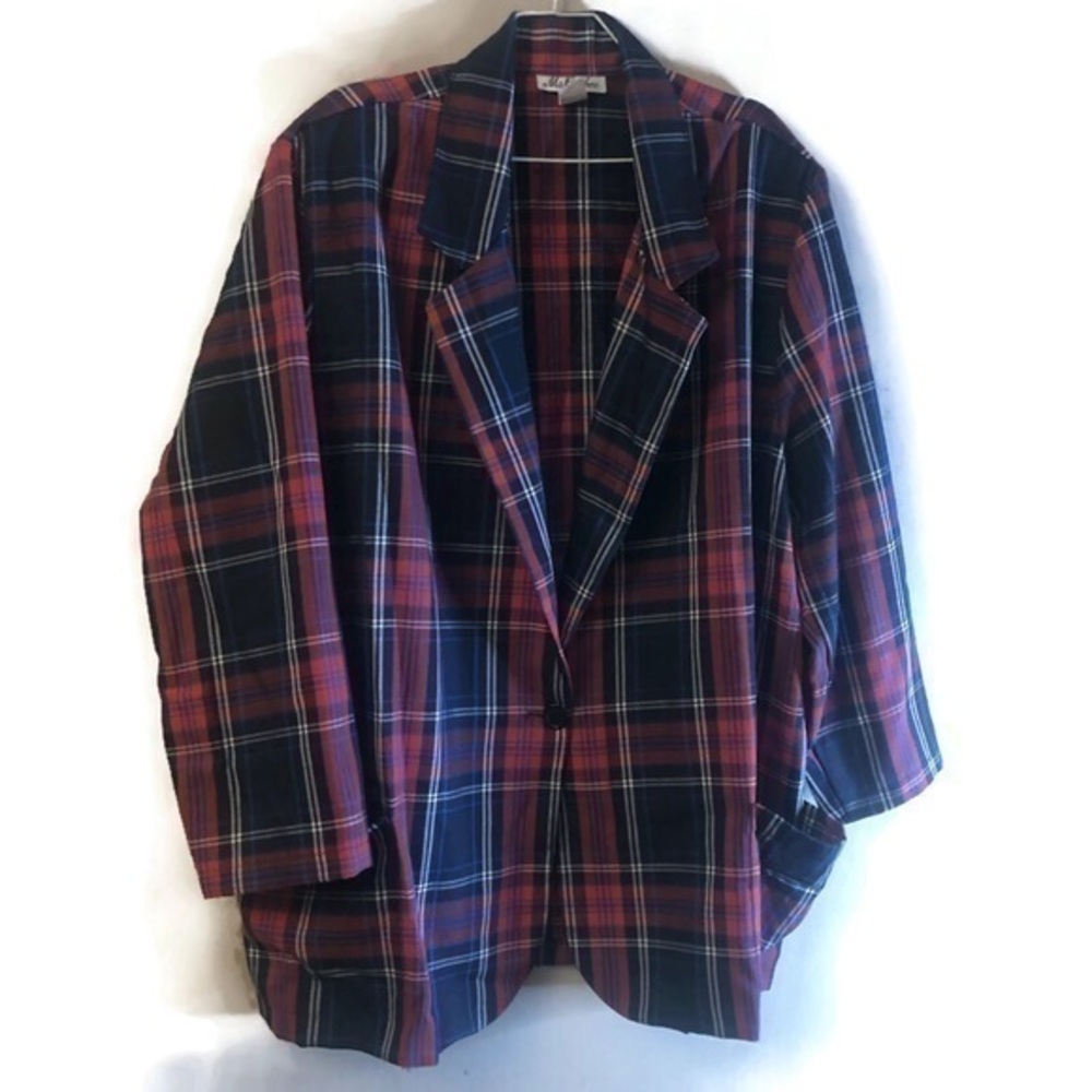 vintage ms. caribou Womens plaid Red  blazer 80/90s sz 22w
